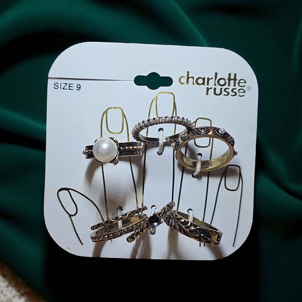 Charlotte Russe Pearl Accent Gold and Silver Ring Set